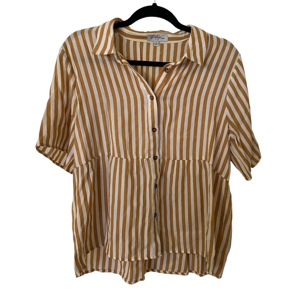 Women’s Boutique Yellow and White Striped Button Up Blouse Size Large